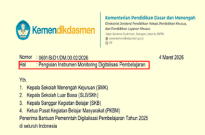 Surat Edaran Pengisian Instrumen Monitoring Digitalisasi Pembelajaran 2026
