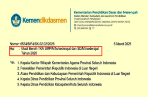 Surat Edaran Gladi Bersih TKA SD SMP Tahun 2026