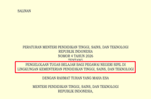 Permendiktisaintek Nomor 4 Tahun 2026 tentang Tugas Belajar PNS di Lingkungan Kemendiktisaintek