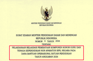 Surat Edaran Mendikdasmen Nomor 6 Tahun 2026 tentang Relaksasi Pembayaran Honor Guru dan Tendik dari Dana BOSP yang Diangkat Menjadi PPPK Paruh Waktu Tahun 2026