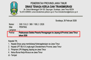 Surat Edaran Seleksi Peserta Magang ke Jepang Tahun 2026