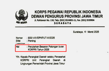 Surat Edaran Perubahan Besaran Potongan Iuran KORPRI Tahun 2026