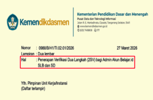 Surat Edaran Penerapan Verifikasi Dua Langkah (2SV) bagi Admin Akun Belajar.id SLB dan SD