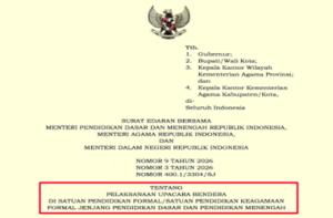 SEB Tiga Menteri Nomor 9 Tahun 2026 tentang Pelaksanaan Upacara Bendera