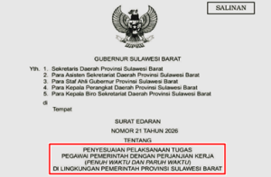 Surat Edaran Gubernur Provinsi Sulawesi Barat Nomor 21 Tahun 2026 tentang Penyesuaian Pelaksanaan Tugas PPPK