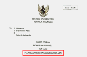 SE Mendagri Nomor 600.11/ 889/SJ tentang Pelaksanaan Gerakan Indonesia ASRI