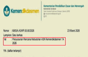 Surat Edaran Penyusunan Rencana Kebutuhan ASN Kemendikdasmen Tahun Anggaran 2026