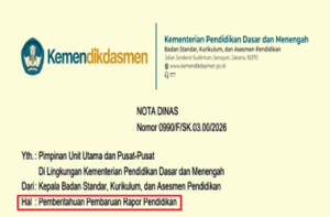 Nota Dinas Pemberitahuan Pembaruan Rapor Pendidikan Tahun 2026