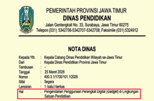 Surat Edaran Ketentuan Penggunaan HP di Sekolah