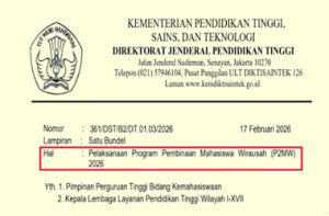 Surat Edaran Pelaksanaan Program Pembinaan Mahasiswa Wirausaha (P2MW) 2026
