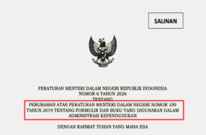 Permendagri Nomor 6 Tahun 2026 tentang Formulir dan Buku yang Digunakan Dalam Administrasi Kependudukan