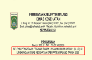 Rekrutmen Pegawai Badan Layanan Umum Daerah (BLUD) Dinkes Kabupaten Malang 2026