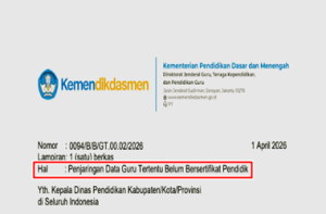 Surat Edaran Penjaringan Data Guru Tertentu Belum Bersertifikat Pendidik Tahun 2026
