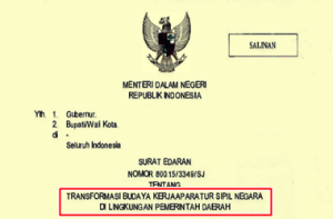 Surat Edaran Mendagri Nomor 800/1/5/3349/SJ tentang Transformasi Budaya Kerja ASN Pemda