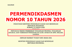 Permendikdasmen Nomor 10 Tahun 2026 tentang Juknis TPG, Tunjangan Khusus, dan Tamsil Guru ASN Daerah